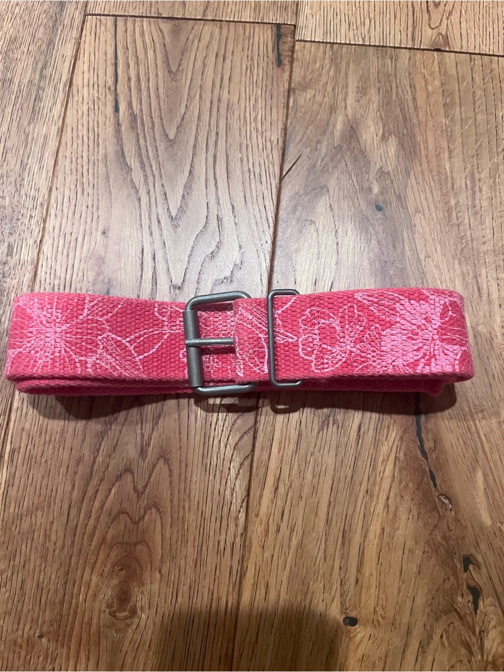 American Eagle Outfitters Pink Floral Belt with Silver Buckle